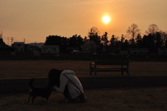 夕暮れの河川敷