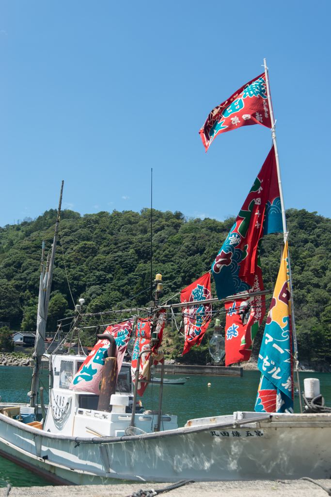 大漁旗を掲げた船