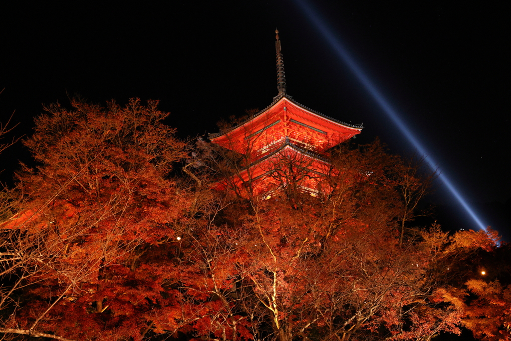 清水寺の紅葉と三重塔・・・