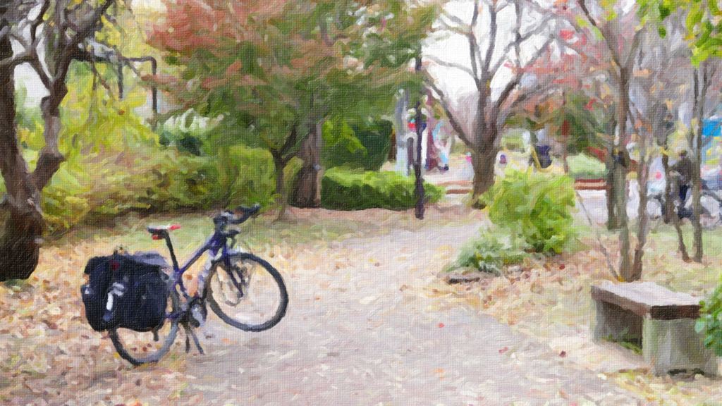 公園とツーリングバイク-Snap Art