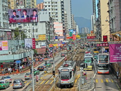 香港の路面電車と二階建てバス