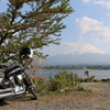 バイクと桜と河口湖と富士山