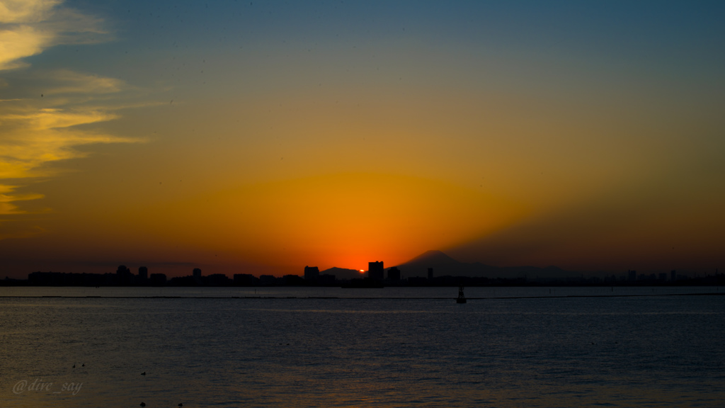 落陽と富士山