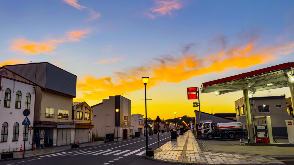 美瑛街の夕暮れ。