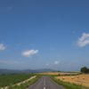 麦稈ロールがみえる丘の道。 