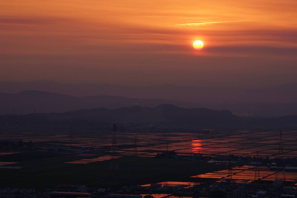 馬っこ山より田園の夕景