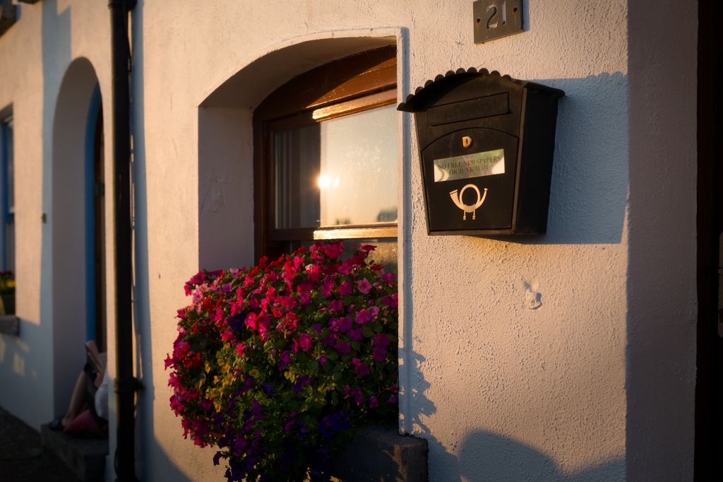 post box, flowers and ...