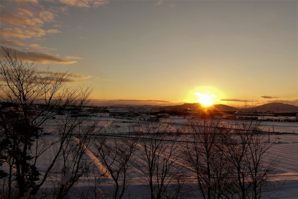 雪・夕景