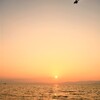 空と湖の夕景（縦）