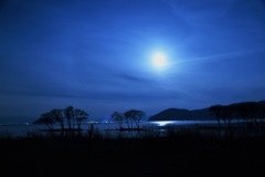 弥生湖北月景