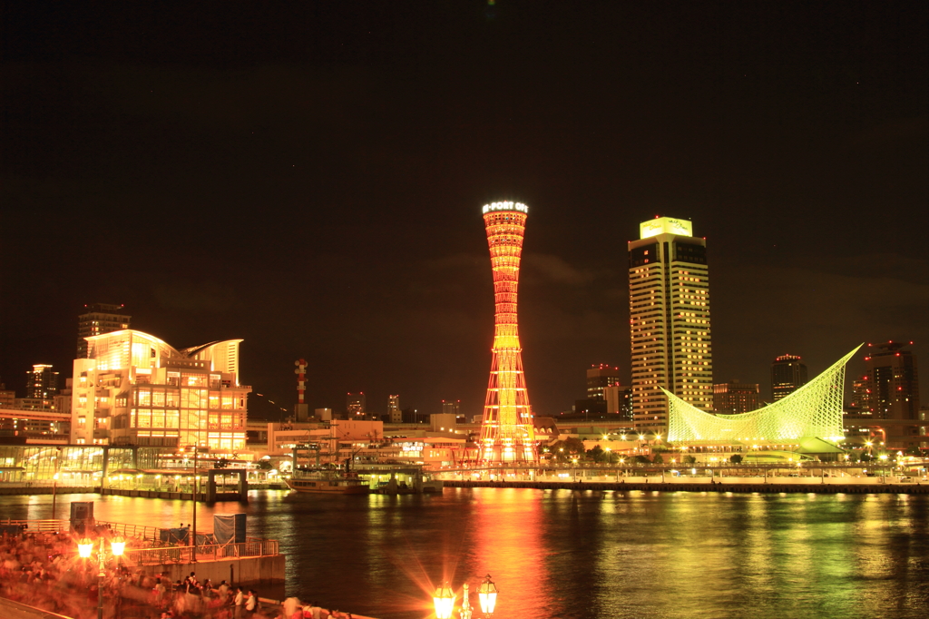 Kobe port at night