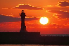 釧路副港からの灯台と夕陽