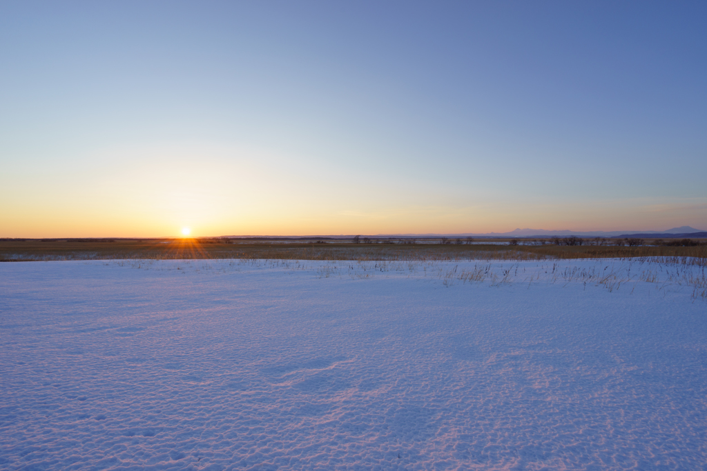 釧路湿原の夕陽。