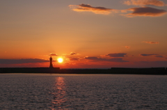 釧路副港からの夕陽と港
