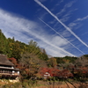 香嵐渓の飛行機雲