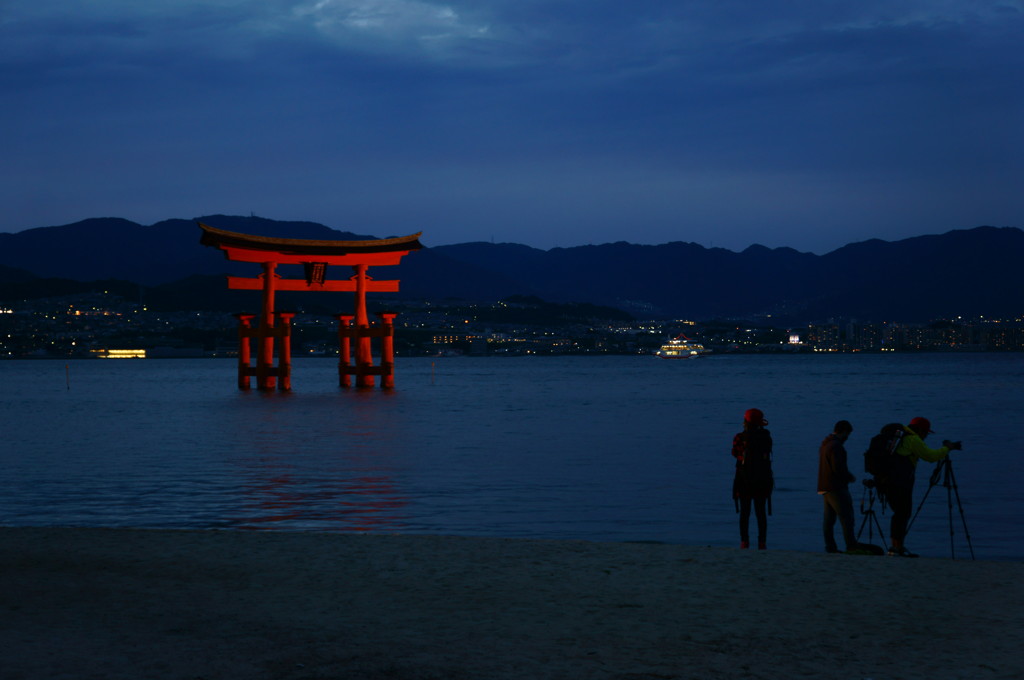 浜辺で向かう