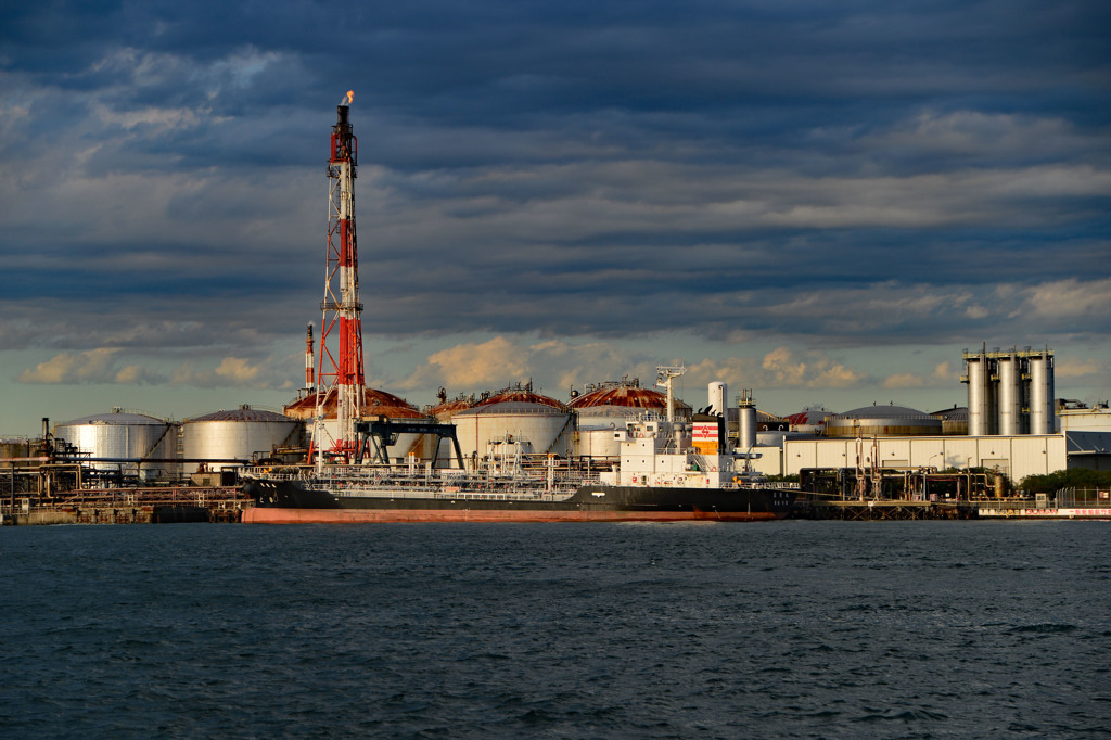 夕日に照らされて