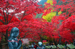 仏像も紅葉見学