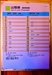 列車の本数少ない時刻表 （萩駅）