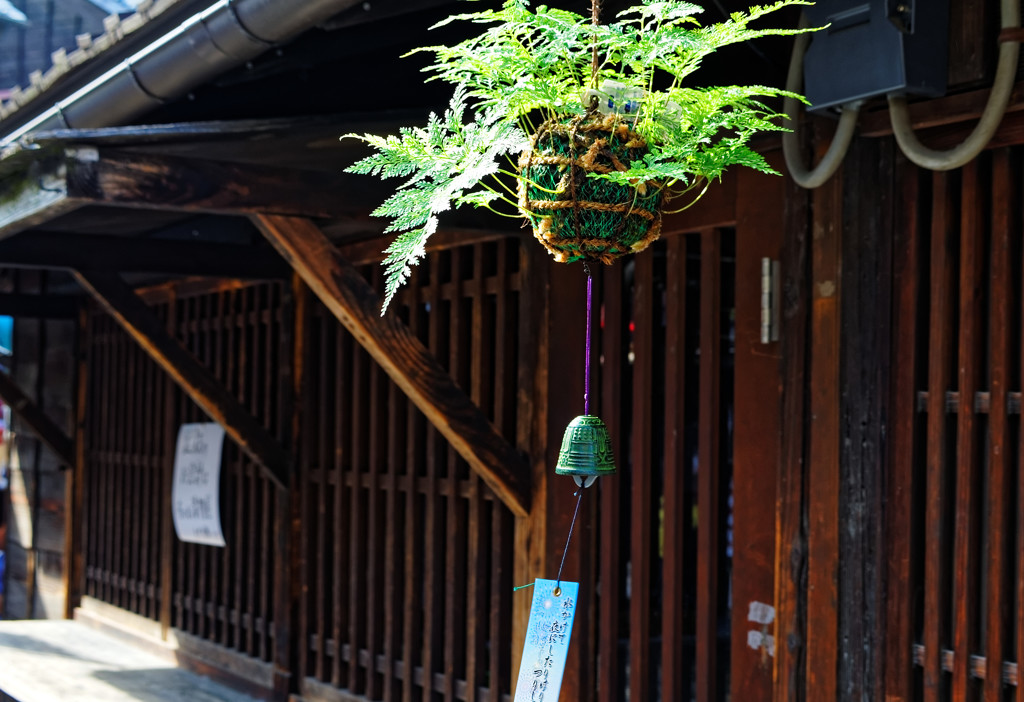 釣りしのぶの風鈴と木枠の壁　小江戸川越　菓子屋横丁にて