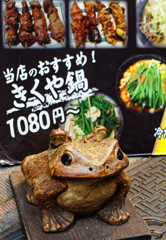 新宿探訪　カエル君しっかりお仕事中！　思い出横丁にて
