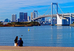 レインボーブリッジを望む　お台場海浜公園にて