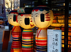 都電荒川線沿線　高岩寺信徒会館のこけし灯籠（巣鴨地蔵通り）