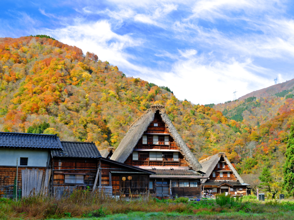 合掌造り紅葉山並み