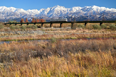 冬山と秋の河川敷