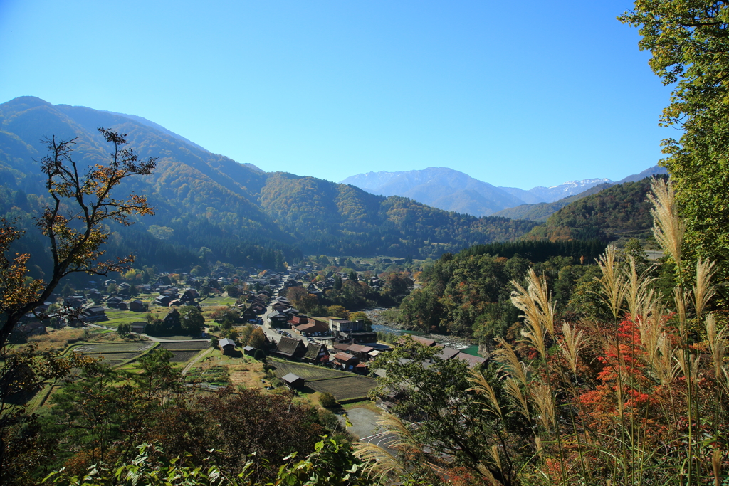 秋晴れの朝白川郷