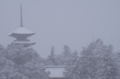 雪深い能登の五重塔