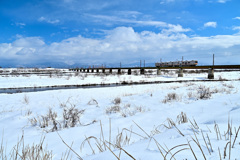 冬の常願寺川鉄橋風景