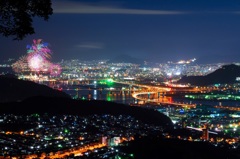 広島市の夜景と花火