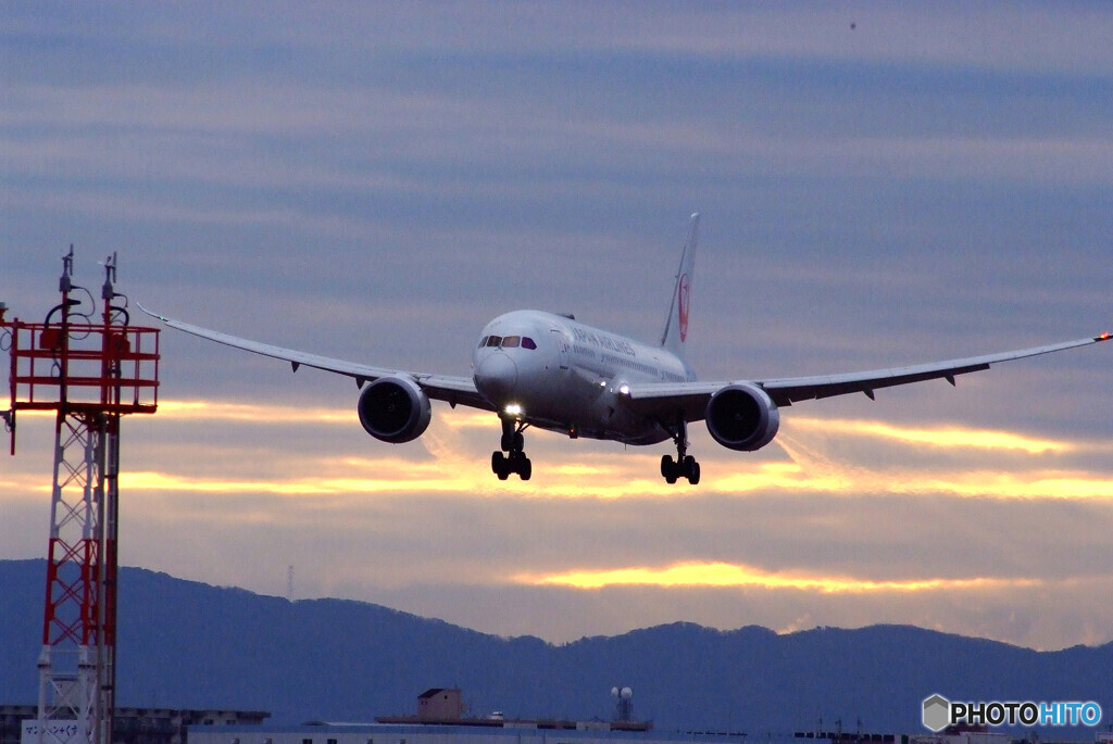 朝焼けに飛ぶ✈Boeing 787-8