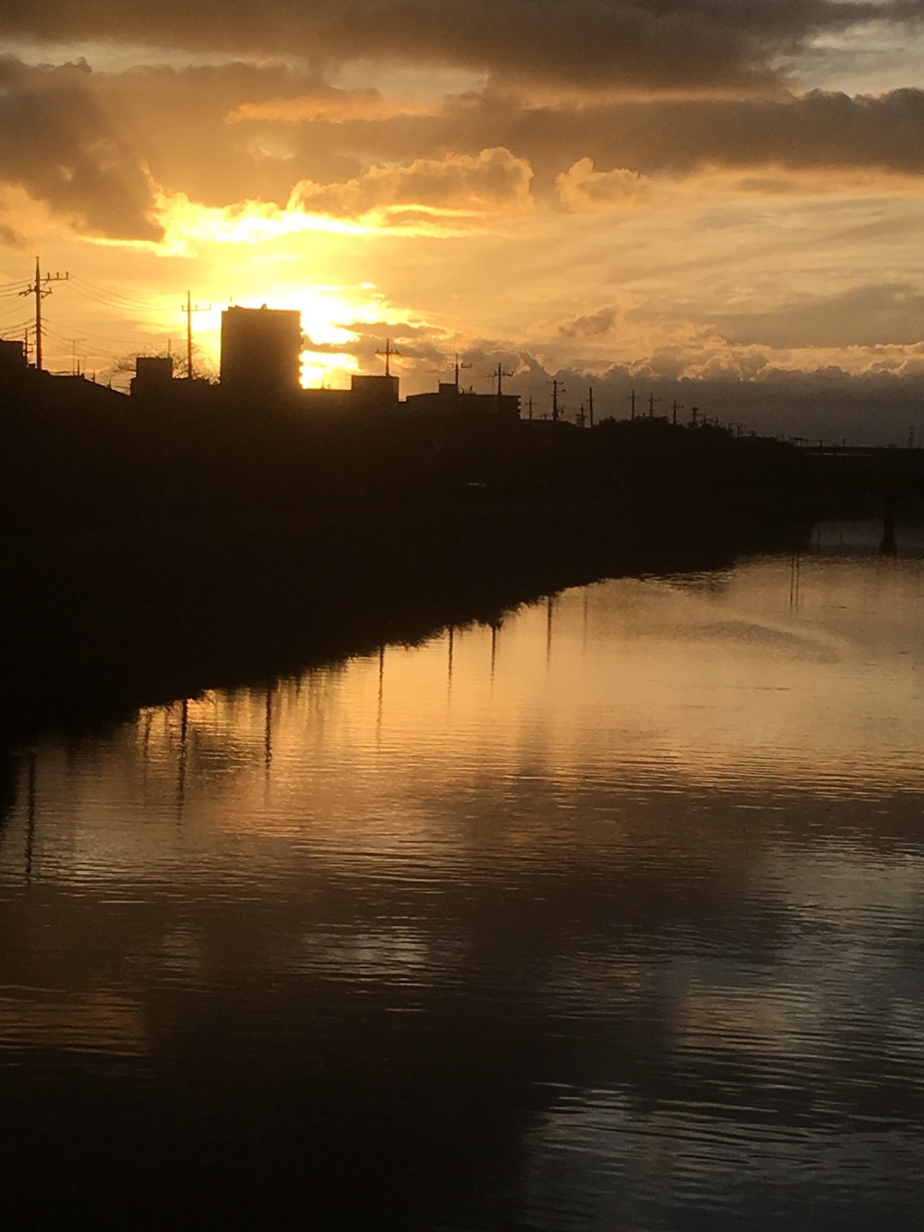 夕暮れの川岸