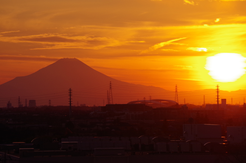 夕暮れの富士山