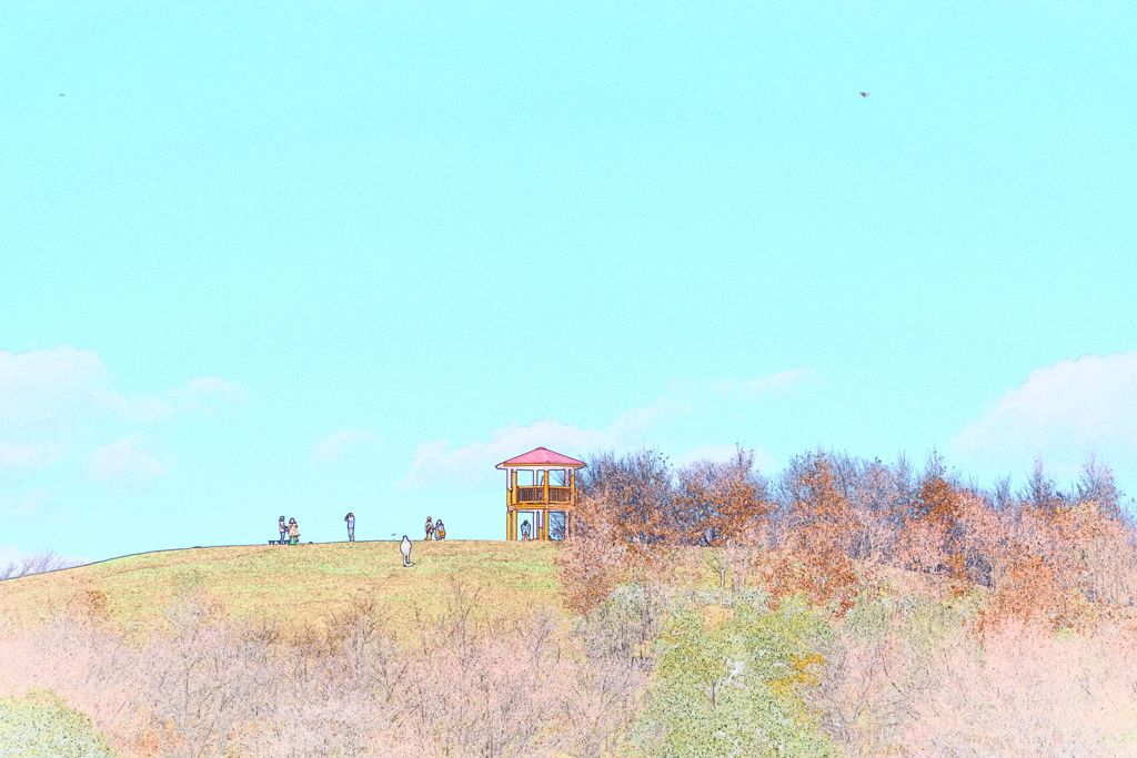 冬日和の里山...水彩画風-1