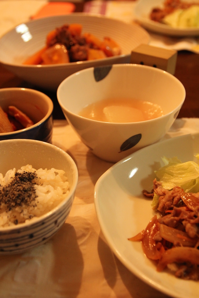 冬瓜の中華風と豚しょうが焼き風ばんごはん