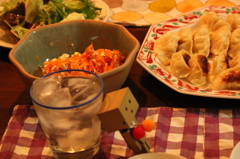 鶏と新玉の餃子の晩御飯