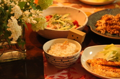 たけのこごはんとささみのチーズフライのばんごはん