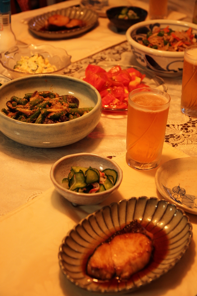 ぶりの照焼と夏野菜の晩ごはん＠実家