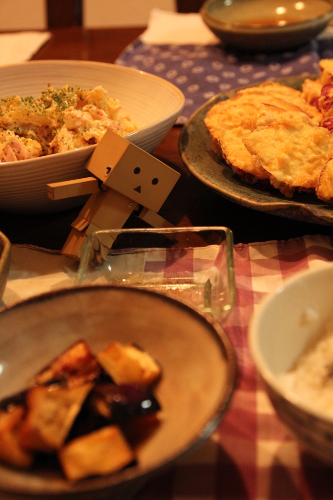 天ぷらとポテサラのばんごはん