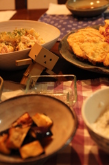 天ぷらとポテサラのばんごはん