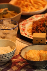 ふきのたいたんと揚げ出し豆腐のばんごはん