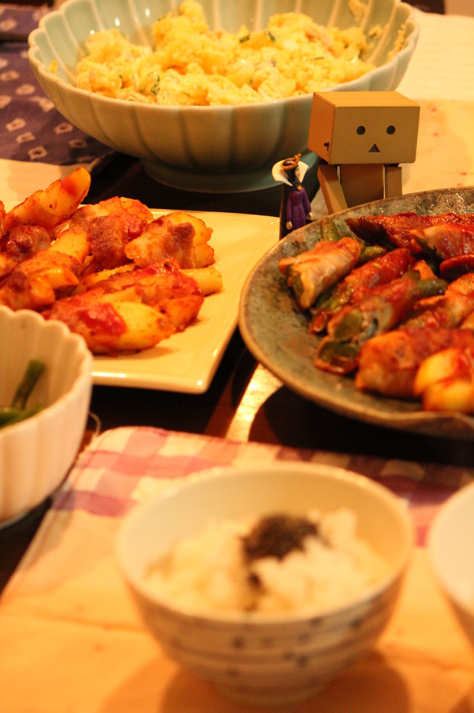 お肉でまきまきのばんごはん