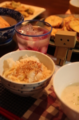 お揚げさんベーコンしょうがごはんの晩御飯