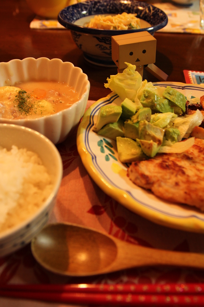 おかかポークソテーとシチュウの晩御飯