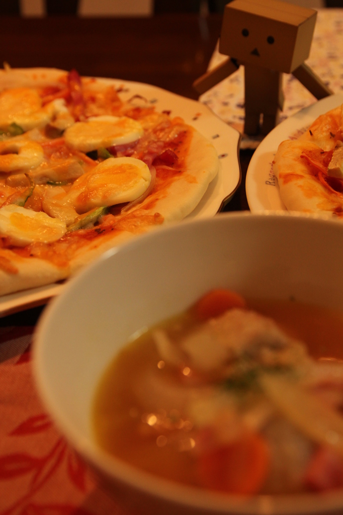 雪の降る夜はピザ！　クリスマスかい！（After)　＆　さといものスープ