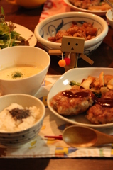 ハンバーグとまたコーンスープのばんごはん
