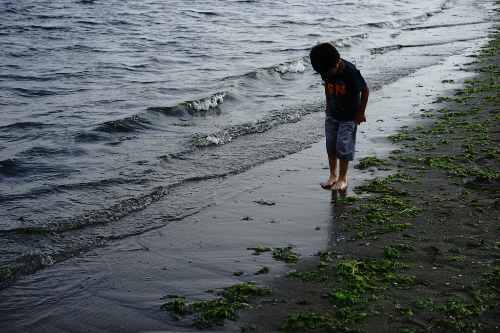 裸足で海辺散歩